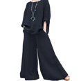 thumbnail image 1 of Womens Cotton Linen 2 Pcs Sets Oversized Long Sleeve Shirt Loose Elastic Waisted Pants with 2 Pockets Dark Blue 5XL, 1 of 3