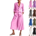 thumbnail image 1 of Womens Cotton Linen 2-Piece Business Suit Set Long Sleeve Single Button Blazer & Wide Leg Cropped Pants, 1 of 9