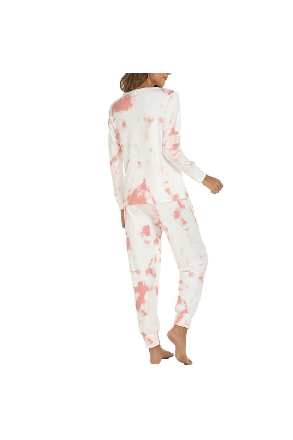 Women's Pajama Sets Tie Dye Casual 2PCS Pjs Sleepwear Long Sleeve Pullover Tops Long Pants Joggers Loungewear