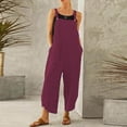thumbnail image 1 of Womens Cotton Linen Adjustable Casual Summer Bib Overalls Jumpsuits with Pockets Purple 4XL, 1 of 5