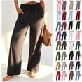 thumbnail image 1 of Womens Cotton Linen Ankle Pants, Summer Casual Solid Straight Leg Pull On Pants for Women With Elastic Drawstring Waist and Side | TruHer,Mint Green L, 1 of 9