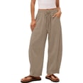 thumbnail image 1 of Womens Cotton Linen Barrel Sweatpants Casual Drawstring Elastic Waist Flowy Pants Khaki 2XL, 1 of 8
