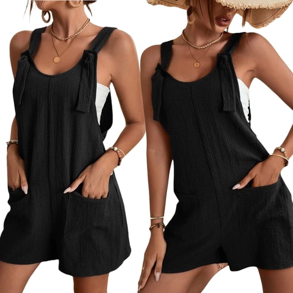 Womens Cotton Linen Bib Overall Shorts Casual Loose Fit Pocket Jumpsuit Romper Adjustable Shortalls Summer