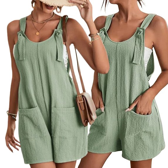 Womens Cotton Linen Bib Overall Shorts Casual Loose Fit Pocket Jumpsuit Romper Adjustable Shortalls Summer