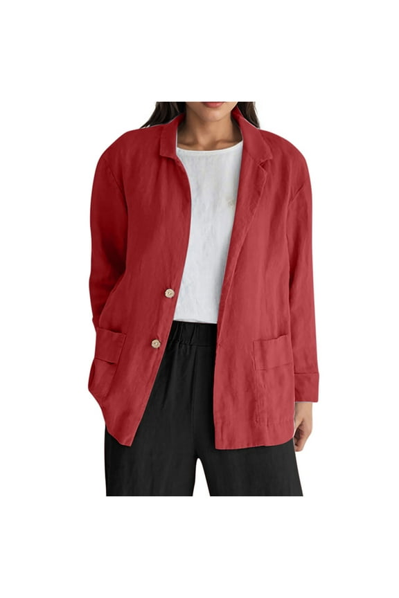 Womens Cotton Linen Blazer Jacket Casual Long Sleeve Spring Jackets Loose Lightweight Fall Cardigan Coat with Pockets
