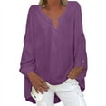 thumbnail image 1 of Womens Cotton Linen Blouse Fashion V-Neck Shirts Oversized Asymmetric Rolled Sleeve Button Pullover Tops Casual Gauze Beach Clothes 2025, 1 of 6