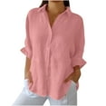 thumbnail image 1 of Womens Cotton Linen Button Down Shirts Color Block Short Sleeve Cotton Linen Summer Casual Blouses Tops for Go Out, 1 of 9