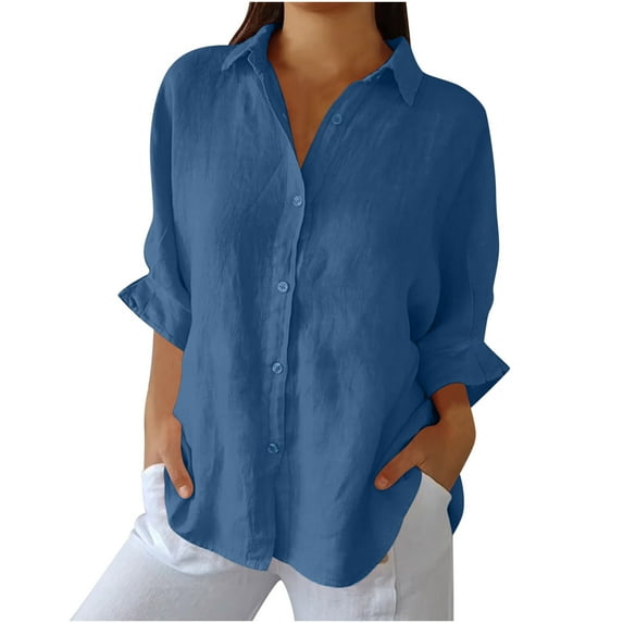 Womens Cotton Linen Button Down Shirts Color Block Short Sleeve Cotton Linen Summer Casual Blouses Tops for Go Out