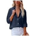 thumbnail image 1 of Womens Cotton Linen Button Down Shirts Long Sleeve V Neck Pockets Tops Casual Loose Fit Work Blouses(XX-Large,Navy), 1 of 5