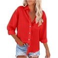 thumbnail image 1 of Womens Cotton Linen Button Down Shirts Roll Up Long Sleeve Wrinkle Free Tops Collared Work Office Solid Blouses, 1 of 5