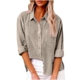 thumbnail image 1 of Womens Cotton Linen Button Down Shirts 2026 Spring Casual Long Sleeve Tees Solid Color Loose Work Tops Pockets Dressy Lightweight Comfy Outfits Going Out Tops Ladies Fashion Trendy, 1 of 8