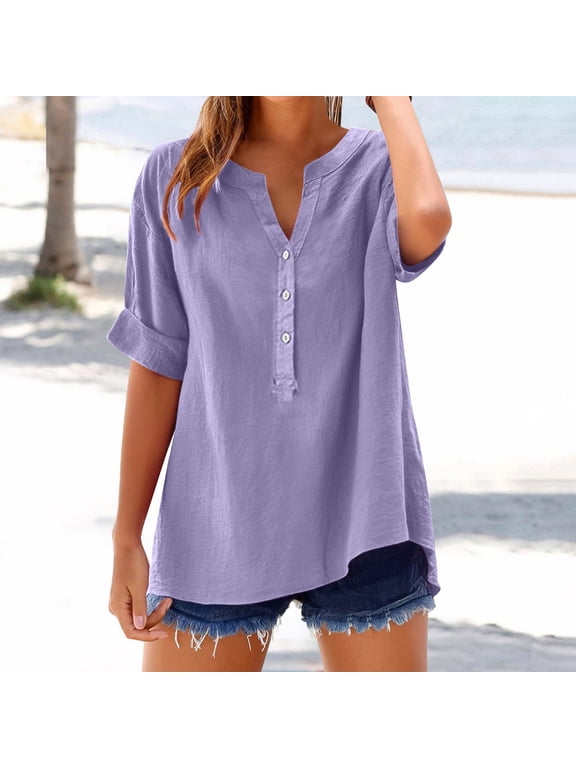 Womens Cotton Linen Button Down Shirts Beach Vacation Top Dress Shirts Office Work Tops Roll Up Long Sleeve Shirt Boho Clothing 2026 Lightweight Work Blouses Breathable Summer Spring Blouses Top