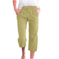 thumbnail image 1 of Womens Cotton Linen Capri Pants Casual Elastic High Waist Capris Pants with Pockets Active Workout Gym Running Athletic Pants, 1 of 5