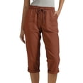 thumbnail image 1 of Womens Cotton Linen Capri Pants Cuffed Hem Drawstring Pants Straight Leg Trousers with Pockets, S-3XL, 1 of 6