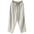 thumbnail image 1 of Womens Cotton Linen Cropped Pants Elastic Waist Drawstring Wide Leg Pants Casual Baggy Lounge Trousers with Pockets, 1 of 7