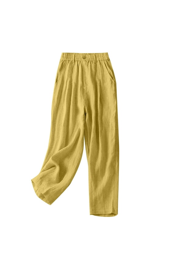 Womens Cotton Linen Culottes Pants Summer Casual Flowy Wide Leg Palazzo Pants Loose Fit Comfy Beach Lounge Trousers