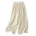 thumbnail image 1 of Womens Cotton Linen Culottes Pants Summer Casual Flowy Wide Leg Palazzo Pants Loose Fit Comfy Beach Lounge Trousers, 1 of 5