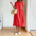 thumbnail image 1 of Womens Cotton Linen Dresses 2025 Summer Maxi Dress Boho Short Sleeve Crew Smocked Flowy Long Dress, 1 of 8