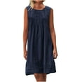 thumbnail image 1 of Womens Cotton Linen Dresses Plus Size S-5XL Sleeveless Pleated Summer Dresses Loose Fashion Ladies Dresses Navy, M, 1 of 7