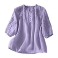 thumbnail image 1 of Womens Cotton Linen Dressy Blouses, 3/4 Sleeve Shirts for Women Summer Fall Lightweight Casual Solid Color Button Up Scoop Neck Tunic Tops, 1 of 7