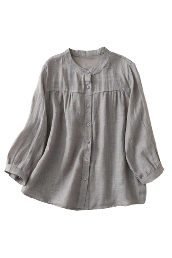 Womens Cotton Linen Dressy Blouses, Long Sleeve Shirts for Women Fall Lightweight Casual Vintage Solid Color Button Down T-Shirts M-3XL