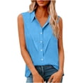 thumbnail image 1 of Womens Cotton Linen Dressy Blouses, Sleeveless Shirts for Women Summer Casual Lightweight Lapel Button Down Plus Size Tank Tops, 1 of 6