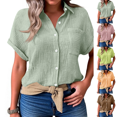 thumbnail image 1 of Womens Cotton Linen Gauze Shirts Loose Fit Button Down Blouses Casual Summer Textured Collared Crinkle Seersucker Tops Mint Green S, 1 of 7