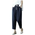 thumbnail image 1 of Womens Cotton Linen Harem Pants Summer Casual Tapered Cropped Baggy Lounge Trouser Lightweight Loose Yoga Capri Pants, 1 of 7