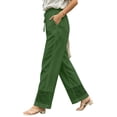 thumbnail image 1 of Womens Cotton Linen High Waist Wide Leg Pants for Summer Casual Palazzo Trousers Lightweight Lace Lounge Pants with Pockets Army Green L(L), 1 of 5