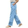 thumbnail image 1 of Womens Cotton Linen High Waist Wide Leg Pants for Summer Casual Palazzo Trousers Lightweight Lace Lounge Pants with Pockets Sky Blue L(L), 1 of 5