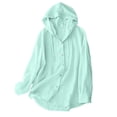 thumbnail image 1 of Womens Cotton Linen Hoodies Sun Protection Lightweight Beach Shirt Long Sleeve Button Down Sun Shirts Cover Ups Light Blue, 1 of 9