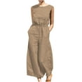 thumbnail image 1 of Womens Cotton Linen Jumpsuits Sleeveless Loose Wide Leg Jumpsuit Crewneck Elastic Waist Long Pant Romper with Pockets, 1 of 5