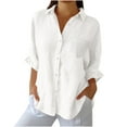 thumbnail image 1 of Womens Cotton Linen Lapel T-Shirts, Long Sleeve Shirts for Women Lightweight Casual Solid Color Button Down Dressy Blouses, 1 of 5