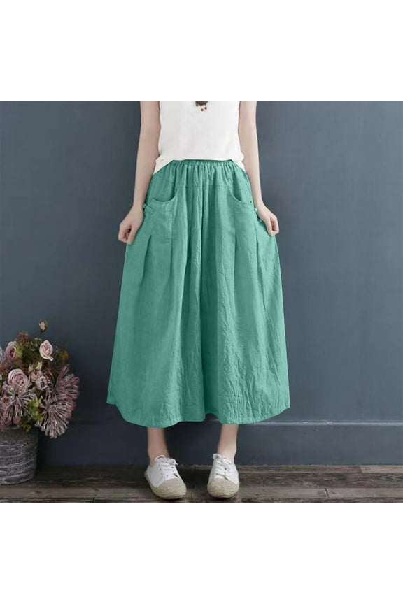 Womens Cotton Linen Loose Capris Wide Leg Casual Culottes Summer Flowy Loungewear Cropped Pants with Pockets Blue M