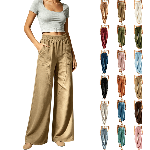 Womens Cotton Linen Loose Casual Long Pants with Pockets, Elastic Waist Straight Leg, Stylish Button Design, Lounge Summer Travel Daily Wear | VerBelle,Pink M