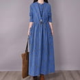 thumbnail image 1 of Womens Cotton Linen Maxi Dress Casual Loose Solid A-line Dress Flowy Summer Beach Vacation Dress with Pockets Blue XXL, 1 of 7