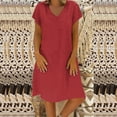 thumbnail image 1 of Womens Cotton Linen Midi Dress Summer Solid Color Short Sleeve V-Neck T-Shirt Dresses Plus Size Flowy Beach Dress, Limited Time Offer, Under 10 Dollars, 1 of 5