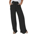 thumbnail image 1 of Womens Cotton Linen Palazzo Pants Drawstring Elastic Waist Flowy Pants Casual Wide Leg Trousers with Pockets Black,XL, 1 of 6