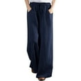 thumbnail image 1 of Womens Cotton Linen Palazzo Pants Elastic Waist Drawstring Wide Leg Pants Casual Comfy Lounge Trousers with Pockets Ladies Clothes, 1 of 5