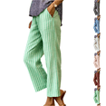 thumbnail image 1 of Womens Cotton Linen Pants 2026 Summer Elastic Waist Striped Straight Leg Casual Trousers Green S, 1 of 4