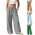 thumbnail image 1 of Womens Cotton Linen Pants Casual Button Up High Waisted Wide Leg Trousers Featuring Loose Fit Design Earthy Yellow L, 1 of 7