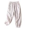 thumbnail image 1 of Womens Cotton Linen Pants Casual Elastic Waist Wide Leg Pants Solid Loose Comfy Crop Lounge Trousers with Pockets, 1 of 6
