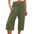 thumbnail image 1 of Womens Cotton Linen Pants Casual Plus Size Elastic Waist High Waist Capri Pants Summer Loose Comfy Wide Leg Pants Army Green L, 1 of 4
