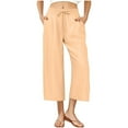 thumbnail image 1 of Womens Cotton Linen Pants Drawstring Waist Straight Leg Lounge Pants for Women Solid Color Slacks with Pockets, 1 of 6
