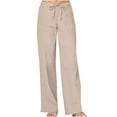 thumbnail image 1 of Womens Cotton Linen Pants Elastic Waist Versatile Solid Color Casual Wide Leg Pants, 1 of 6