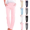 thumbnail image 1 of Womens Cotton Linen Pants Lightweight Drawstring Elastic Waist Pant Casual Wide Leg Lounge Trousers with Pockets Pink 3XL, 1 of 5