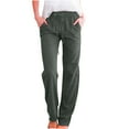 thumbnail image 1 of Womens Cotton Linen Pants Solid Color Drawstring Elastic High Waisted Casual Pants Loose Fit Comfy Trousers with Pockets, 1 of 6