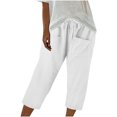 thumbnail image 1 of Womens Cotton Linen Pants Summer Casual Baggy Loose Capris Elastic High Waist Lounge Pajama Capri Pants, 1 of 4