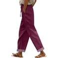 thumbnail image 1 of Womens Cotton Linen Pants Wide Leg High Waisted Drawstring Casual Loose Pants with Pockets Stripe Hem Hot Pink, 1 of 7