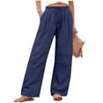 thumbnail image 1 of Womens Cotton Linen Pants with Pleats Lightweight Casual Wide Leg Palazzo Sweatpant Beach Summer Trousers (3XL, Navy), 1 of 8